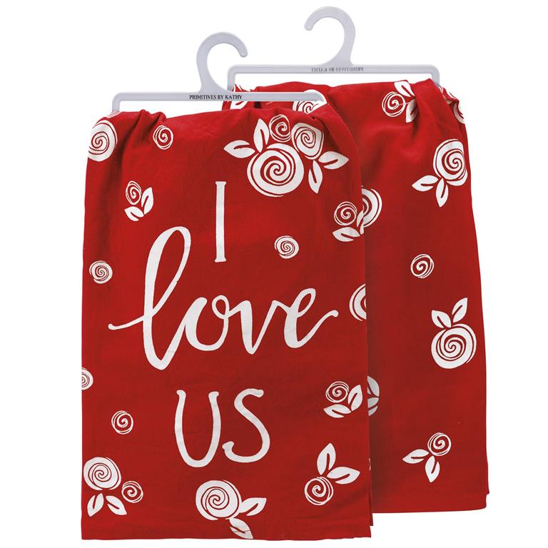 Floral I Love Us Kitchen Towel