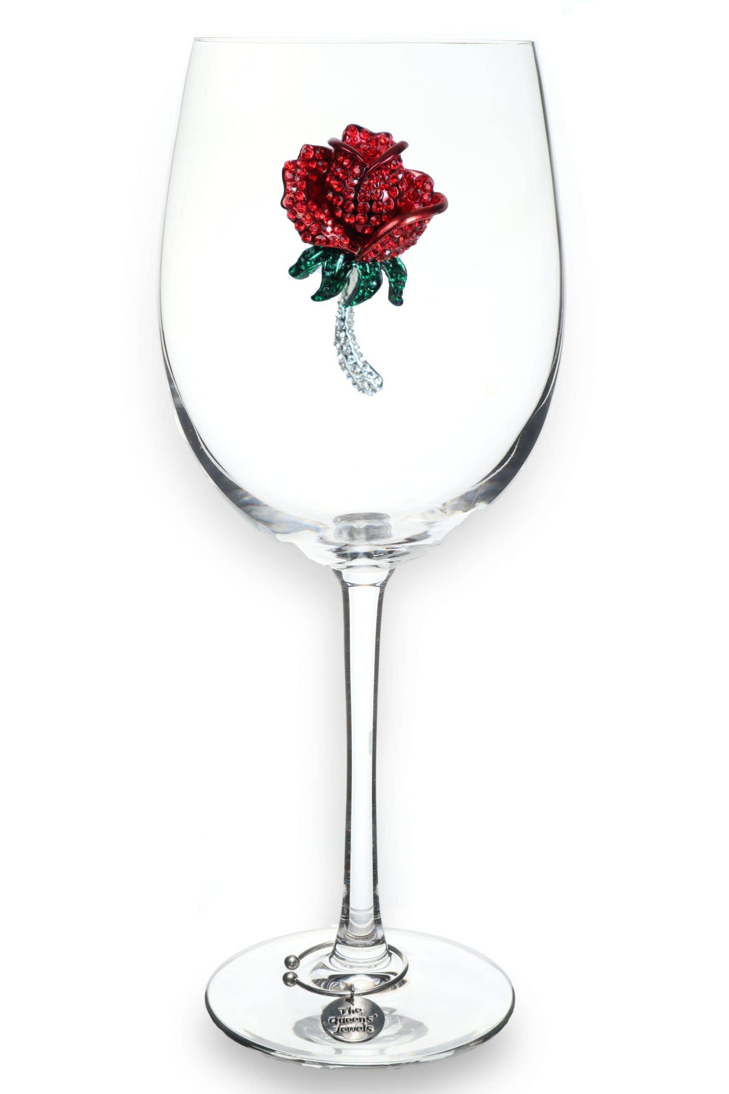 Red Rose Jeweled Stemmed Wine Glass
