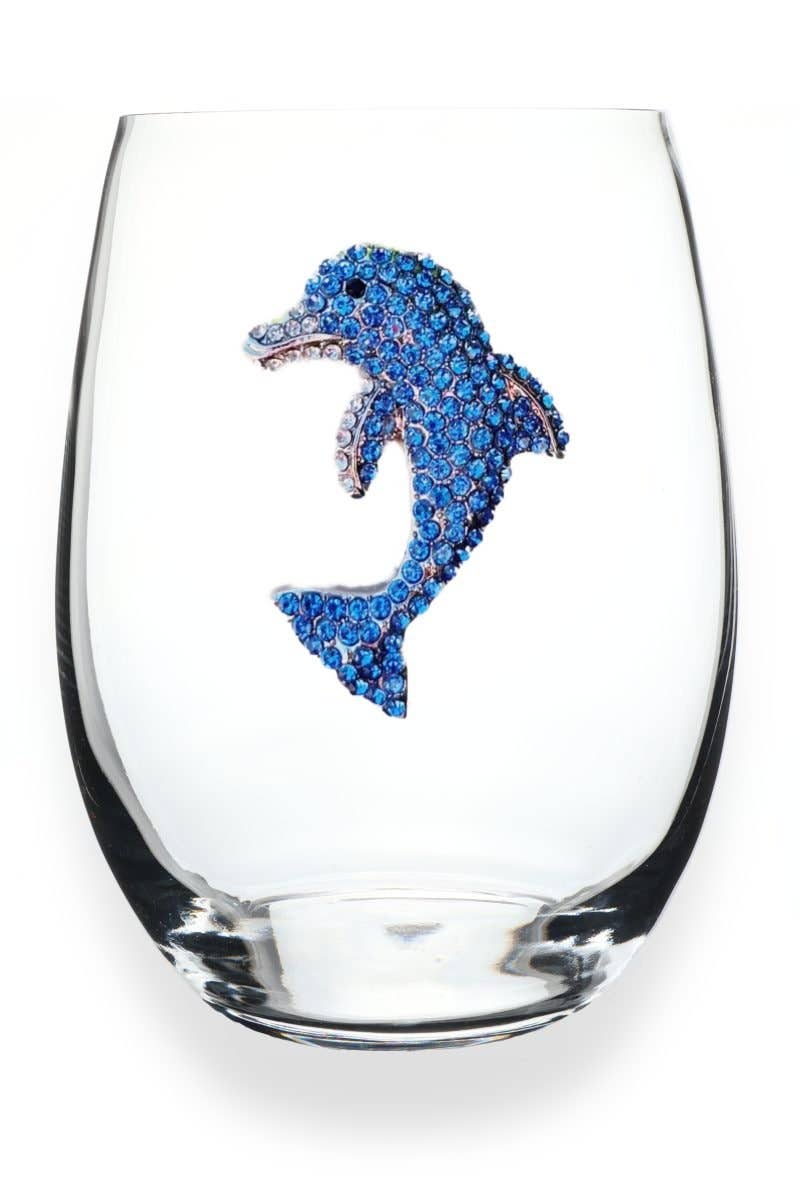 Dolphin Jeweled Stemless Wine Glass
