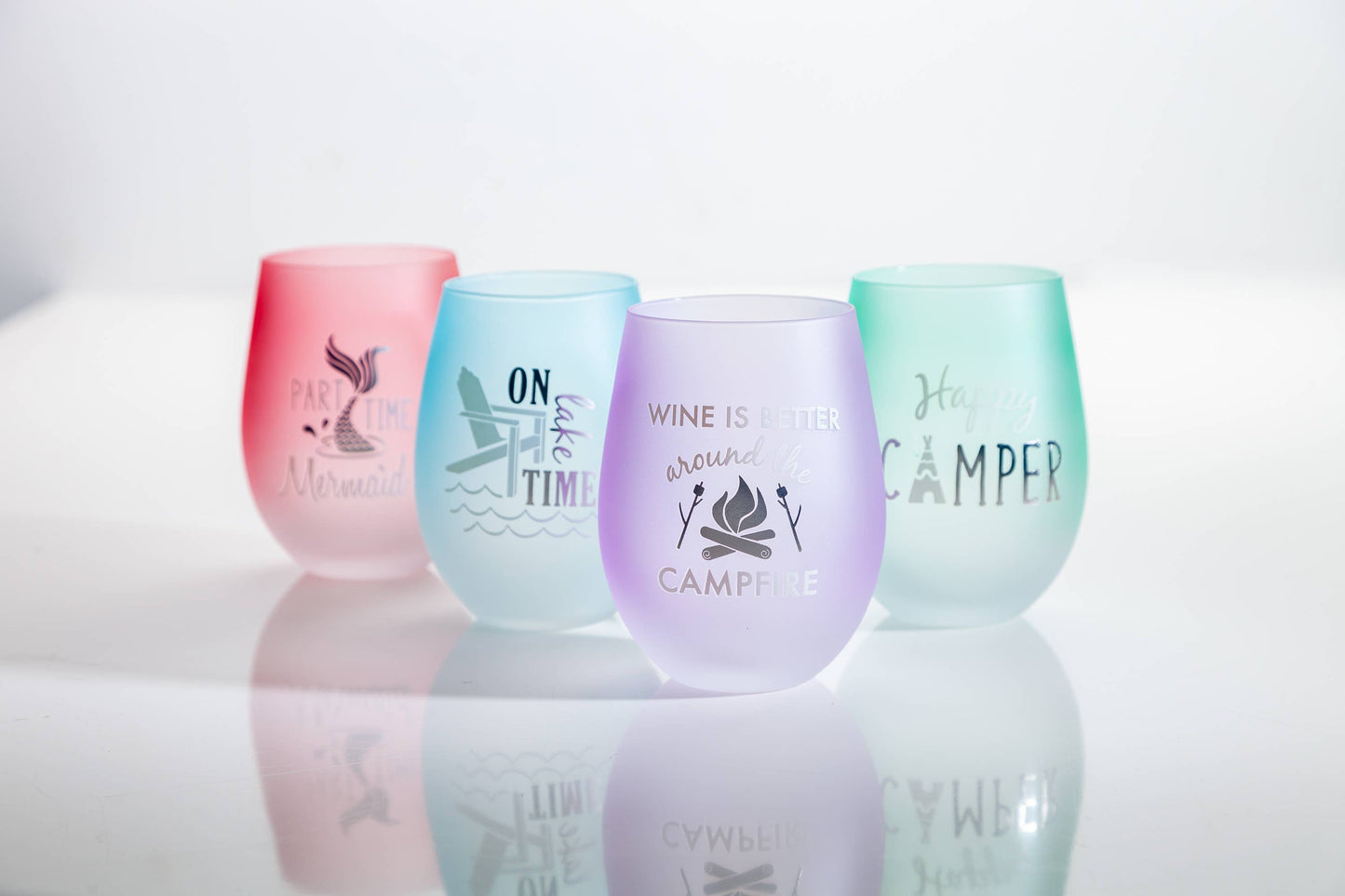 Promo Frosted Stemless Wine Glass. -- 8 Asst -- Open Window