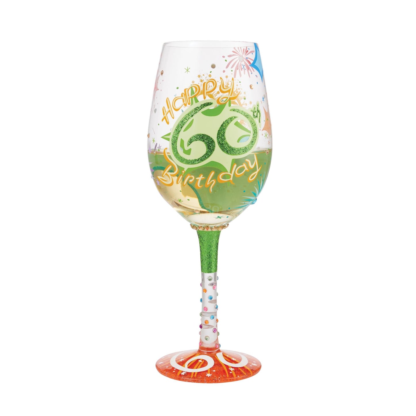 "Happy 60th Birthday" Hand-Painted Wine Glass, 15 oz.