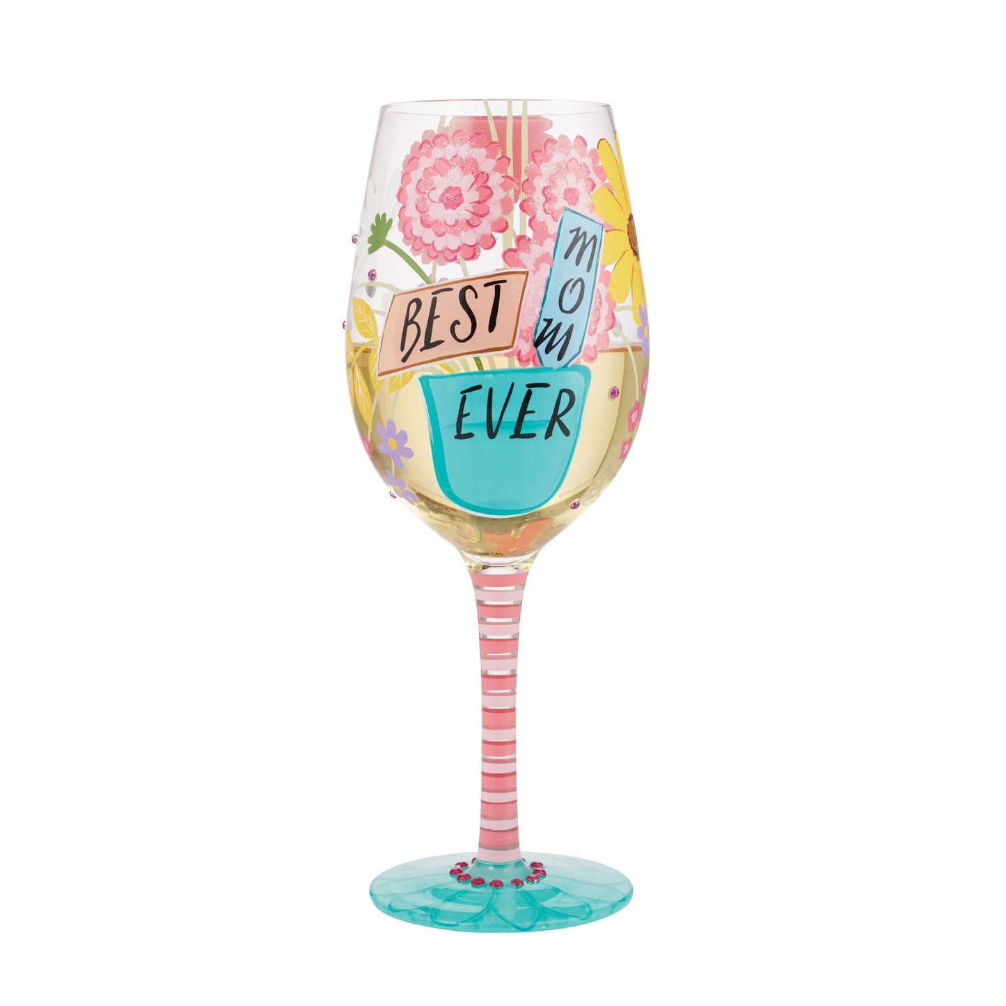 "Best Mom Ever" Hand-Painted Wine Glass, 15 oz.