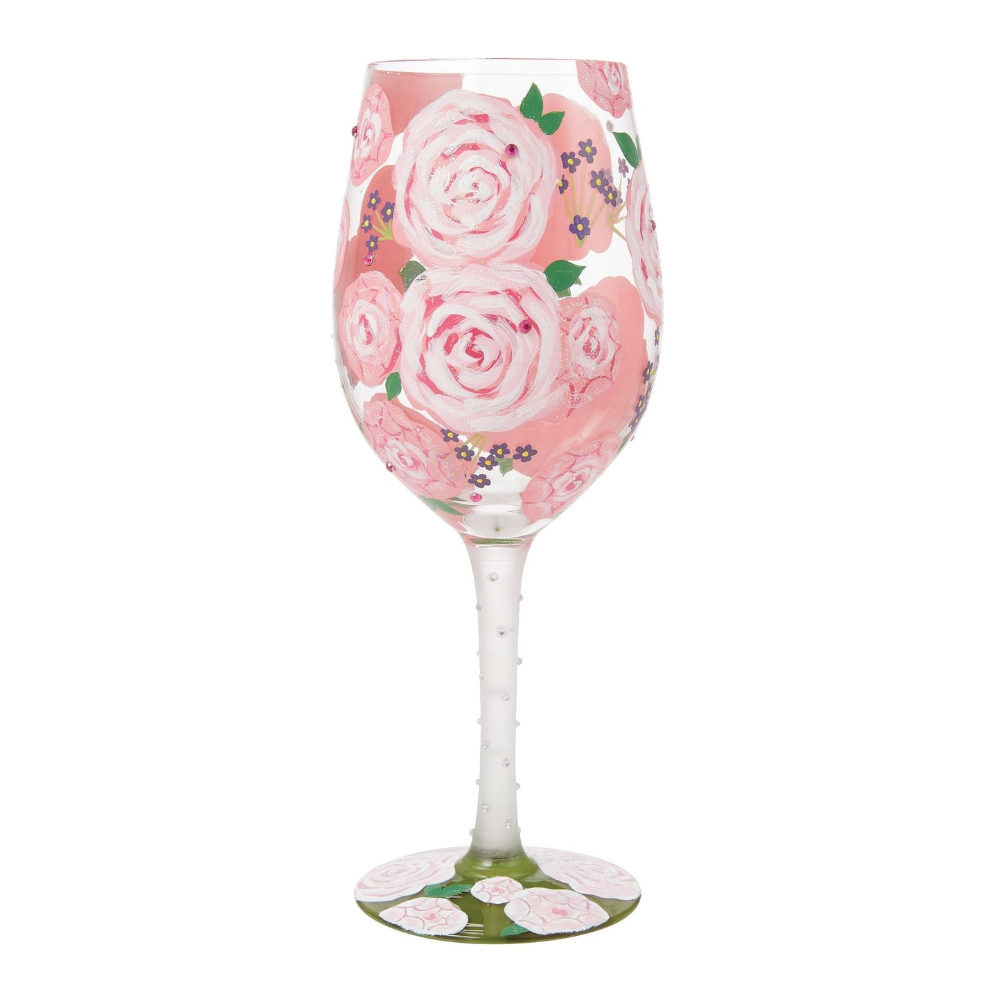 Pretty as a Peony Hand Painted Wine Glass
