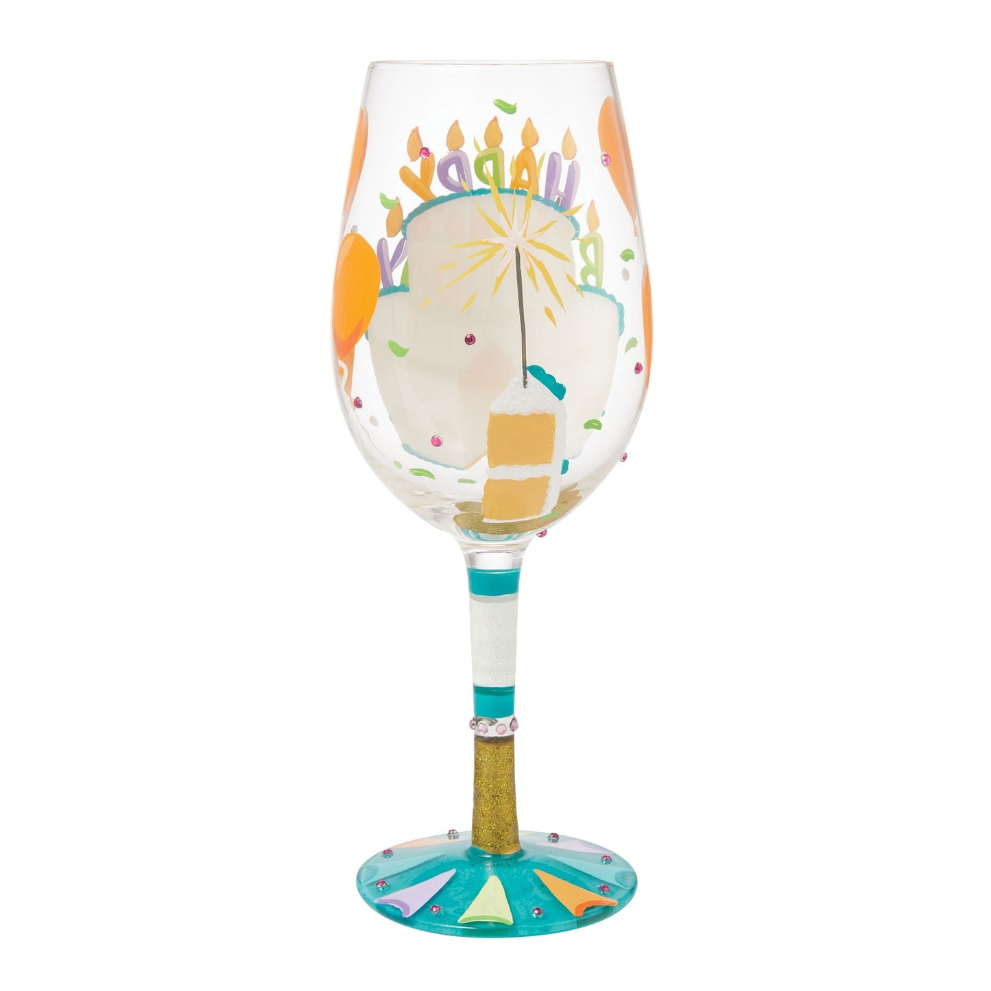 Birthday Slice Hand Painted Wine Glass