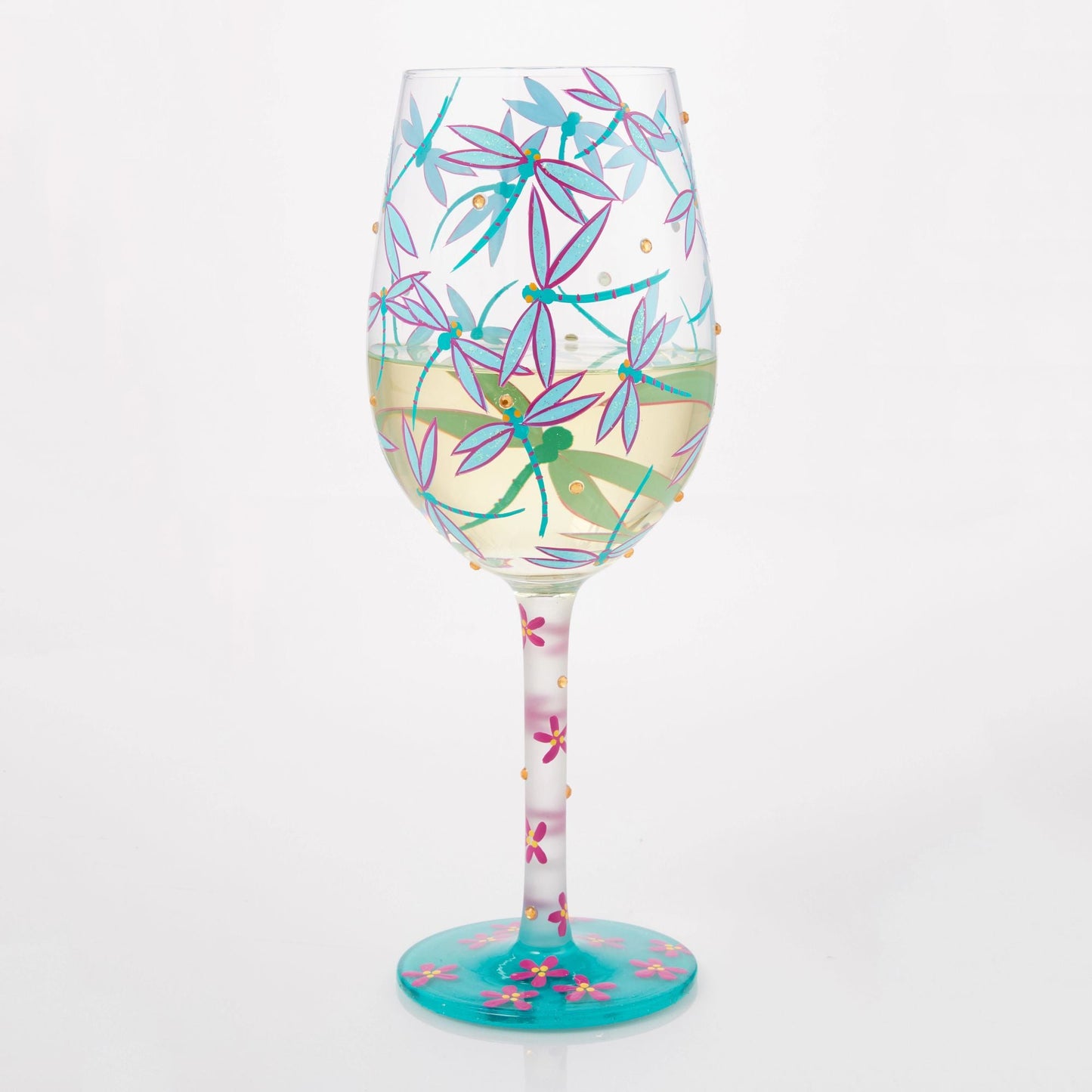 Dance of the Dragonflies Hand Painted Wine Glass