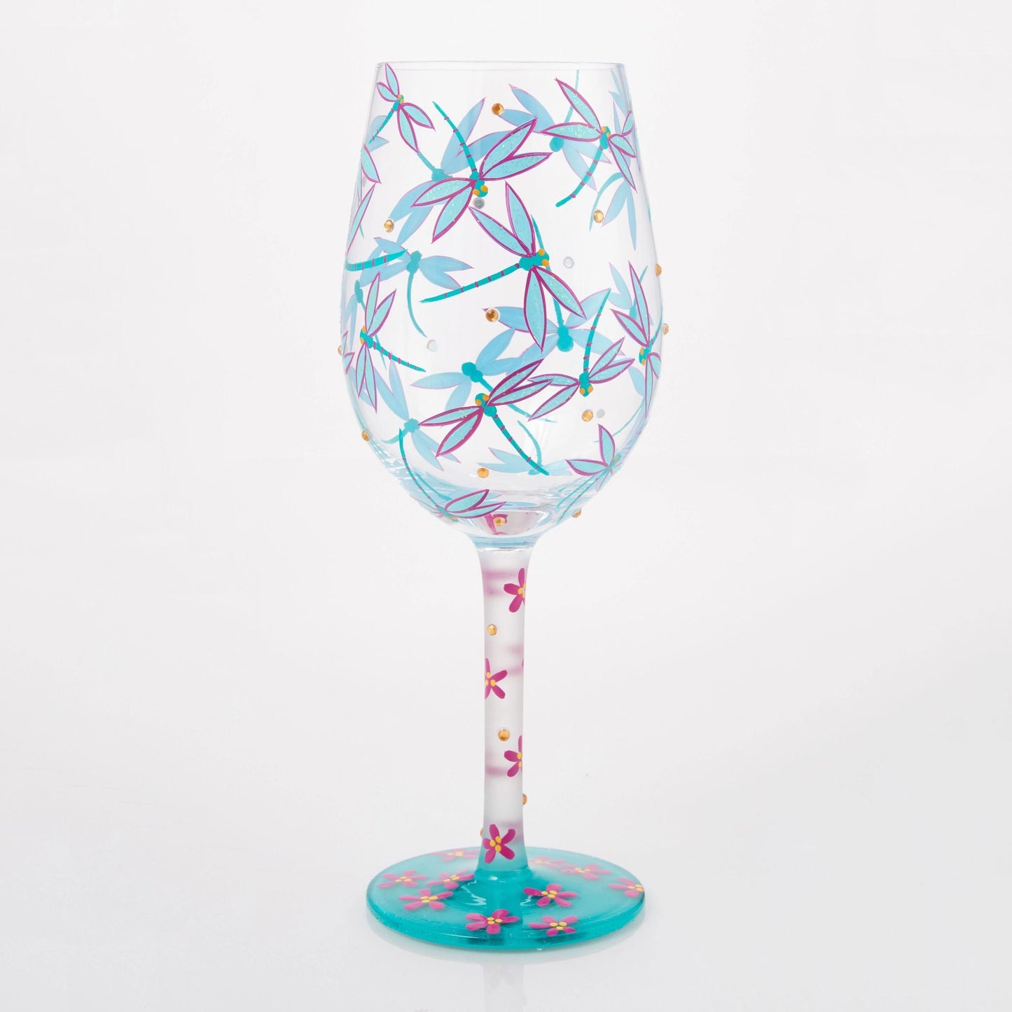 Dance of the Dragonflies Hand Painted Wine Glass
