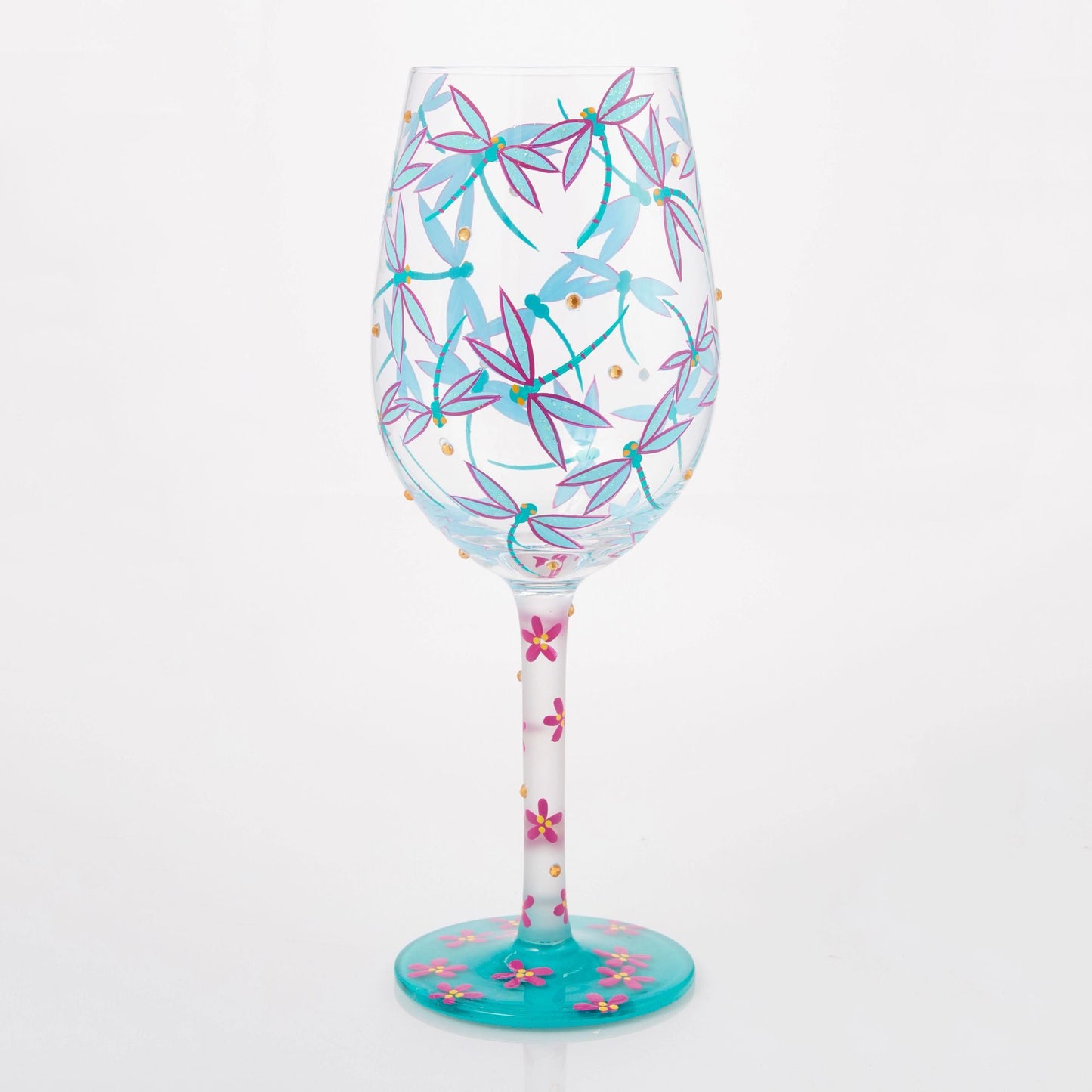 Dance of the Dragonflies Hand Painted Wine Glass