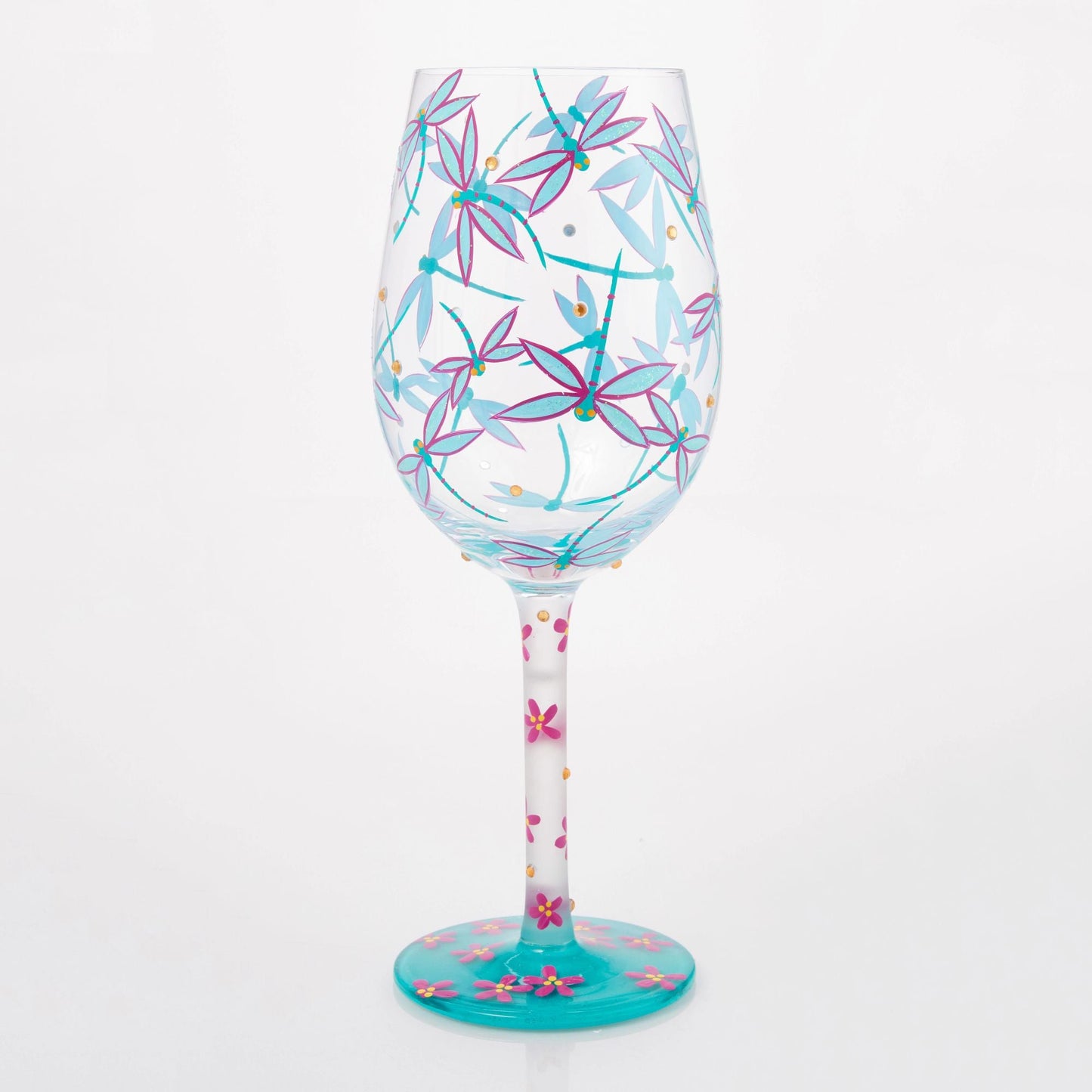 Dance of the Dragonflies Hand Painted Wine Glass