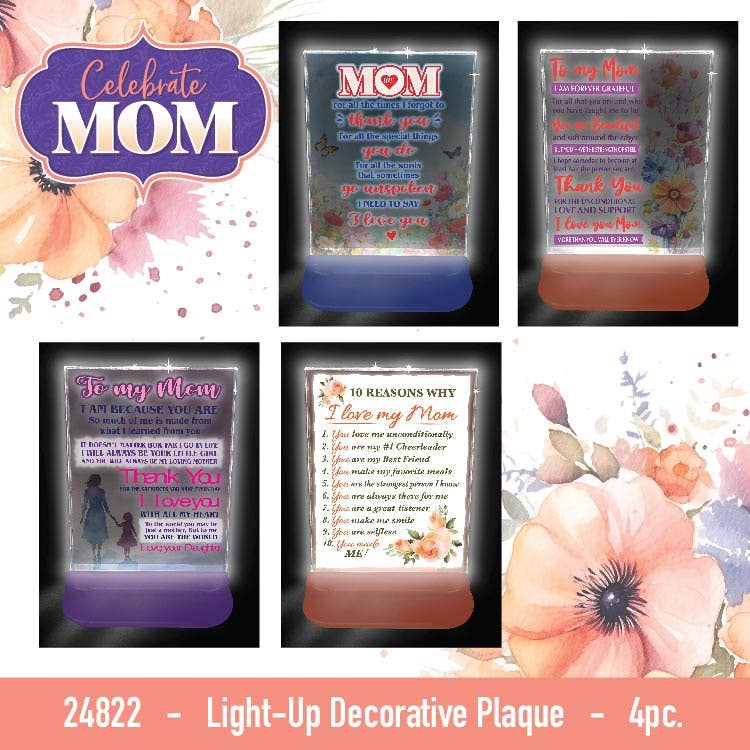 Glass Plaque Keepsake Mother's Day Mom Assortment- 4/Pack