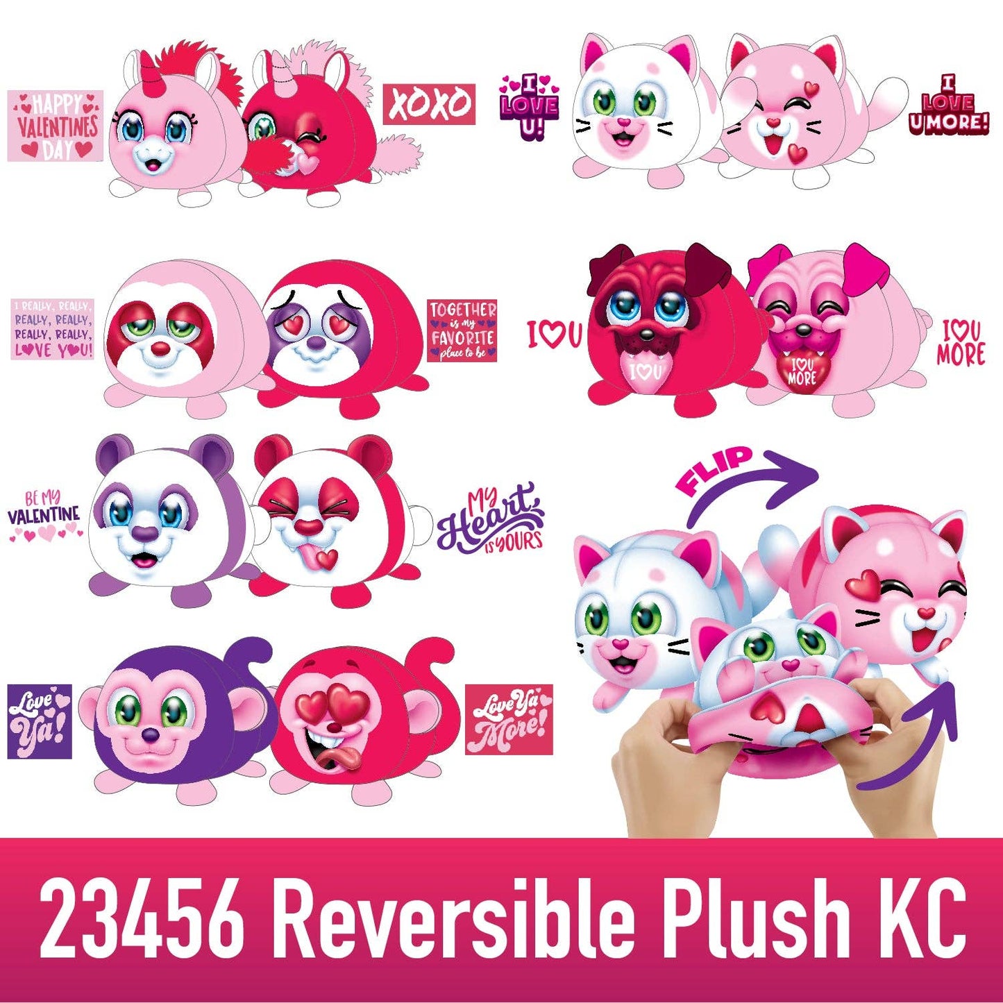 Love Theme Reversible Plush Key Chain Assortment- 12/Pack