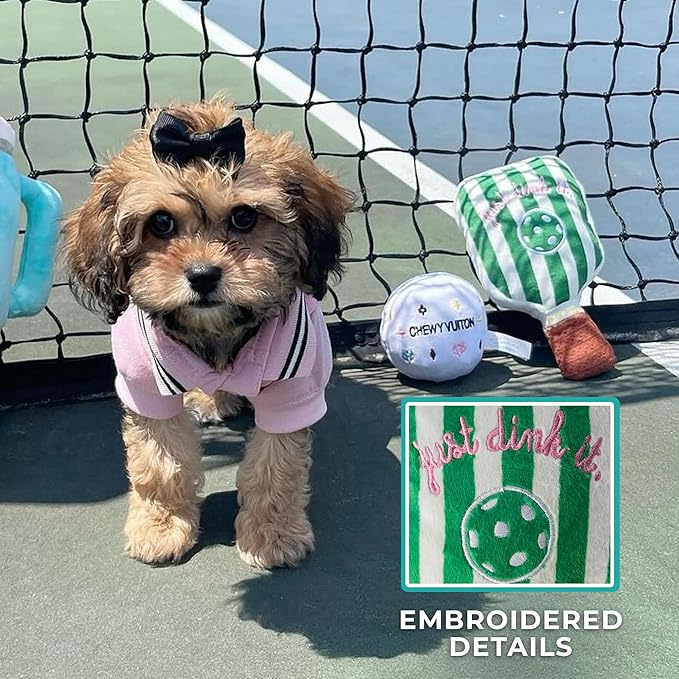 Haute Diggity Dog Green Stripe Pickleball Paddle, Plush Trendy Sporty Dog Toys with Interactive Squeaker, Stimulating Pet Enrichment, Machine-Washable & Safe Materials for All Breeds, One Size