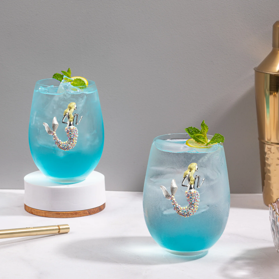 Aurora Borealis Mermaid Jeweled Stemless Wine Glass