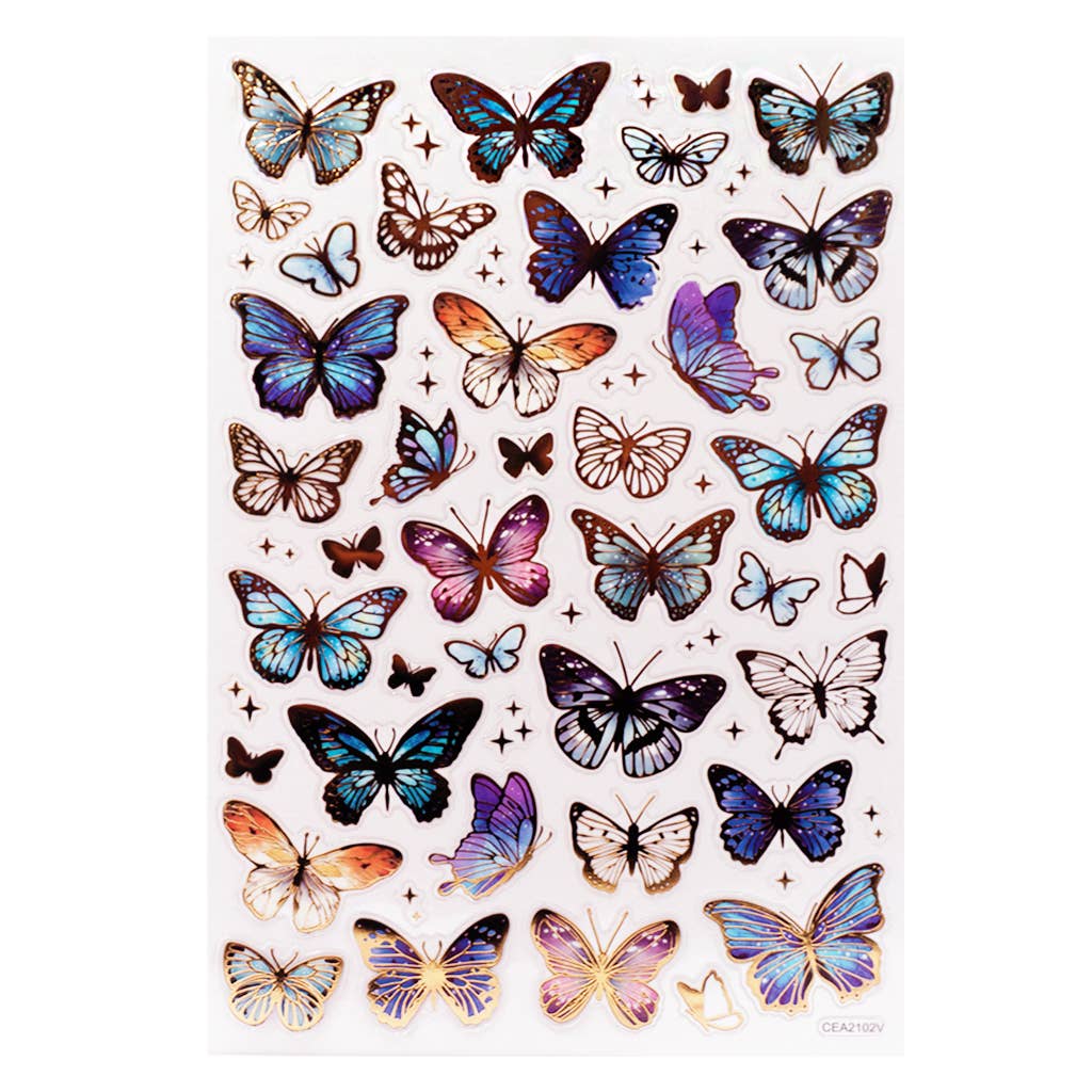 Blue Meadow Butterfly Stickers – 59ct Foil Accents
