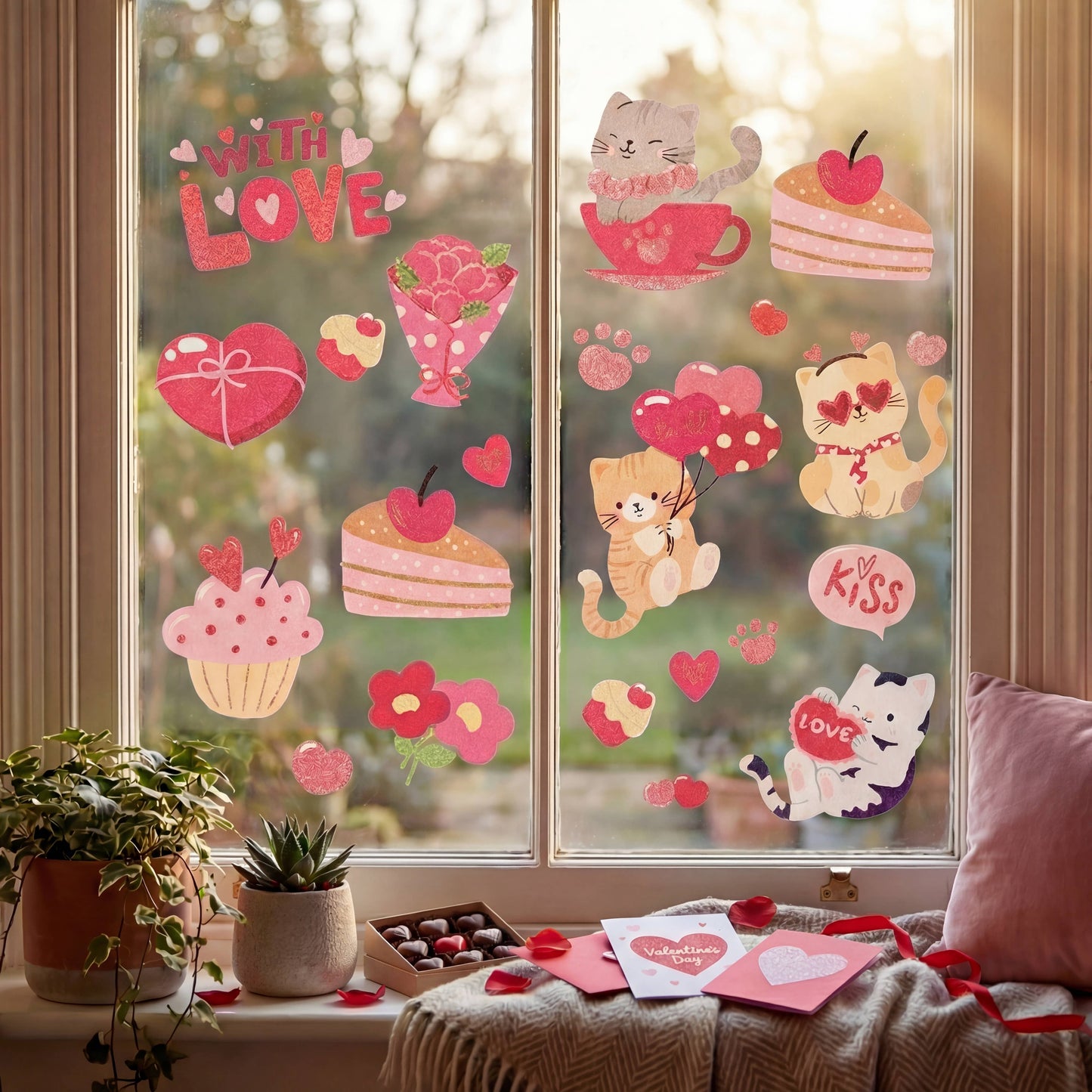 Valentine Window Clings – Purrfect Love & Sweet Treats Set
