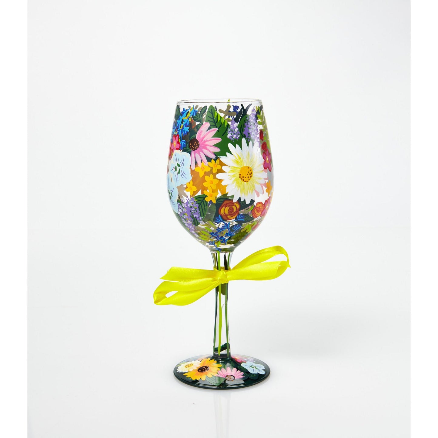 Wildflowers Hand-painted Artisan Wine Glass, 15 oz.