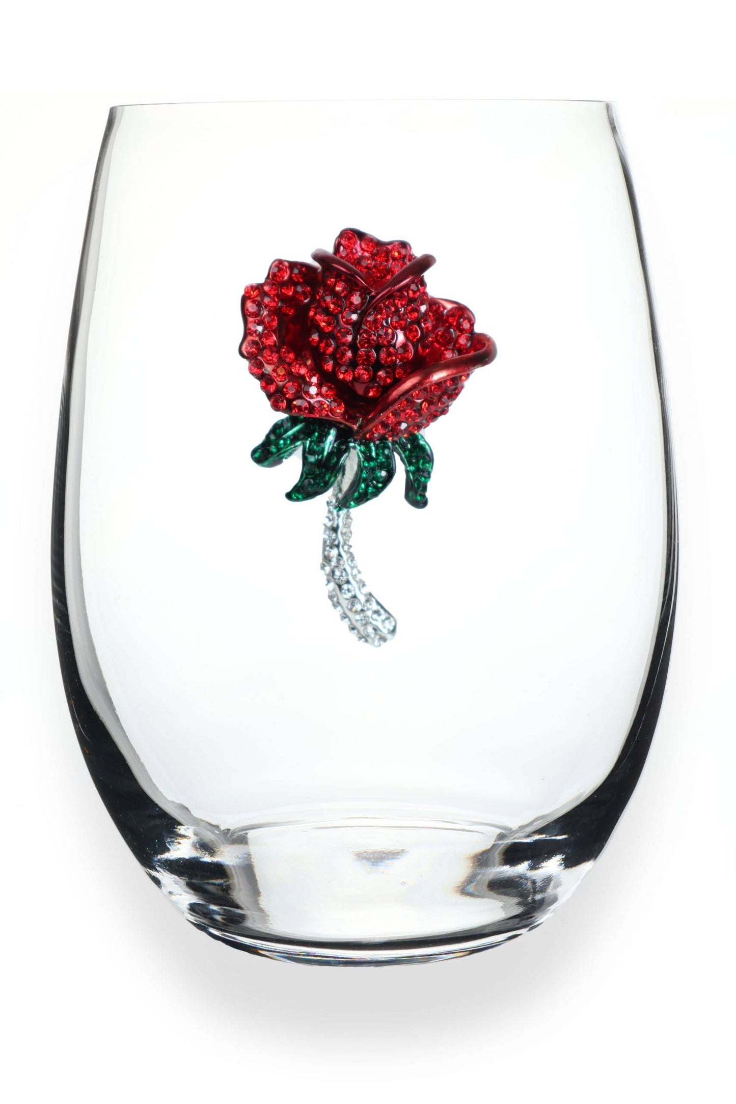 Red Rose Jeweled Stemless Wine Glass
