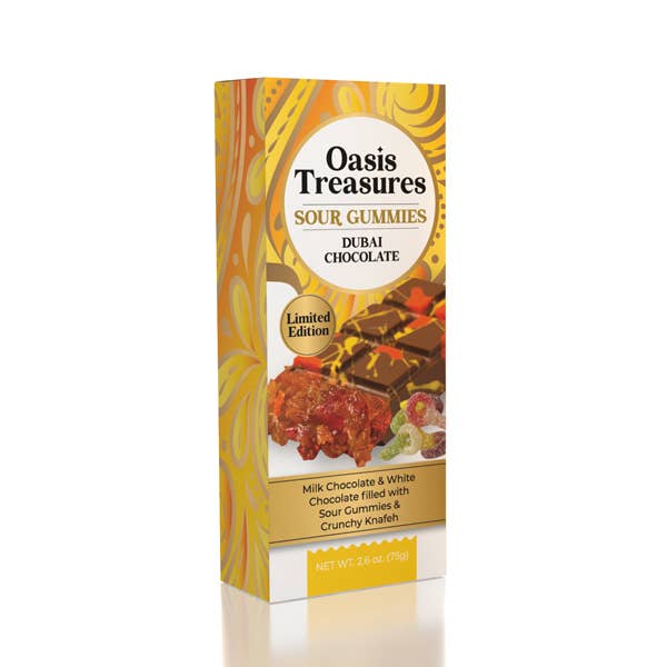 Dubai Chocolate Bar Limited Edition Sour Gummies by Oasis Treasures (75g)
