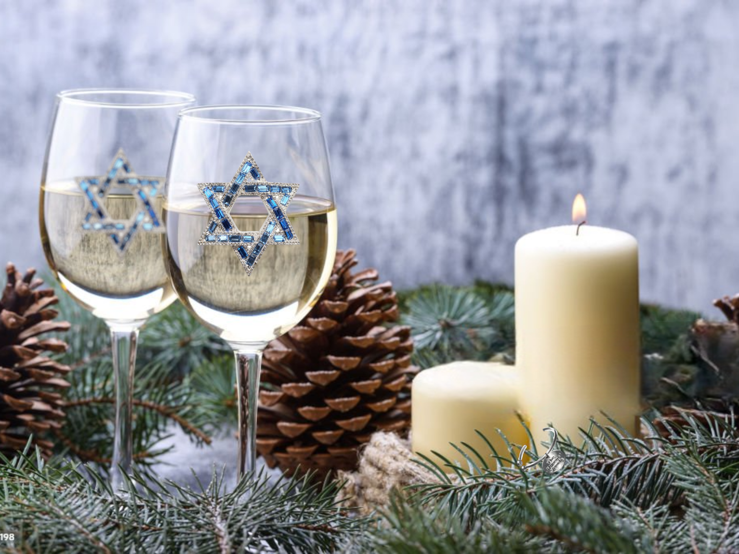 Star of David Jeweled Stemmed Wine Glass