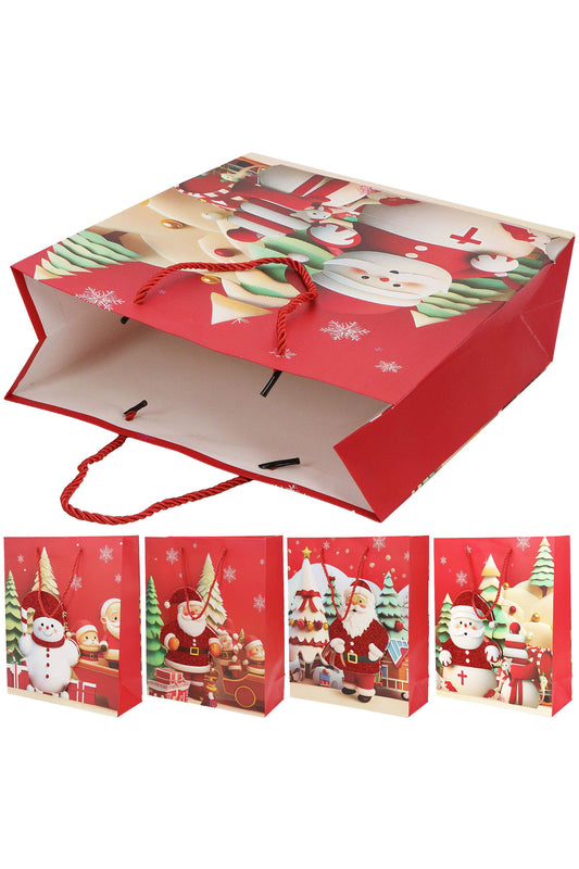 3d Glitter Christmas Santa Gift Bag - 12 Pcs