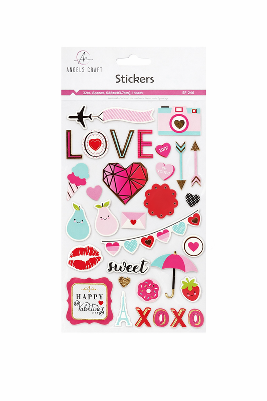 Valentine Puffy Stickers – Love Icons & Hearts – 32 pcs