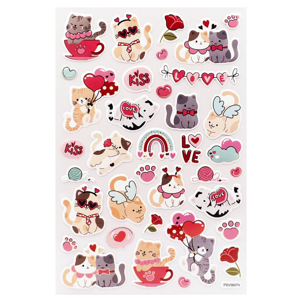 Valentine Cat Stickers – Love & Cute Animals – 30 pcs