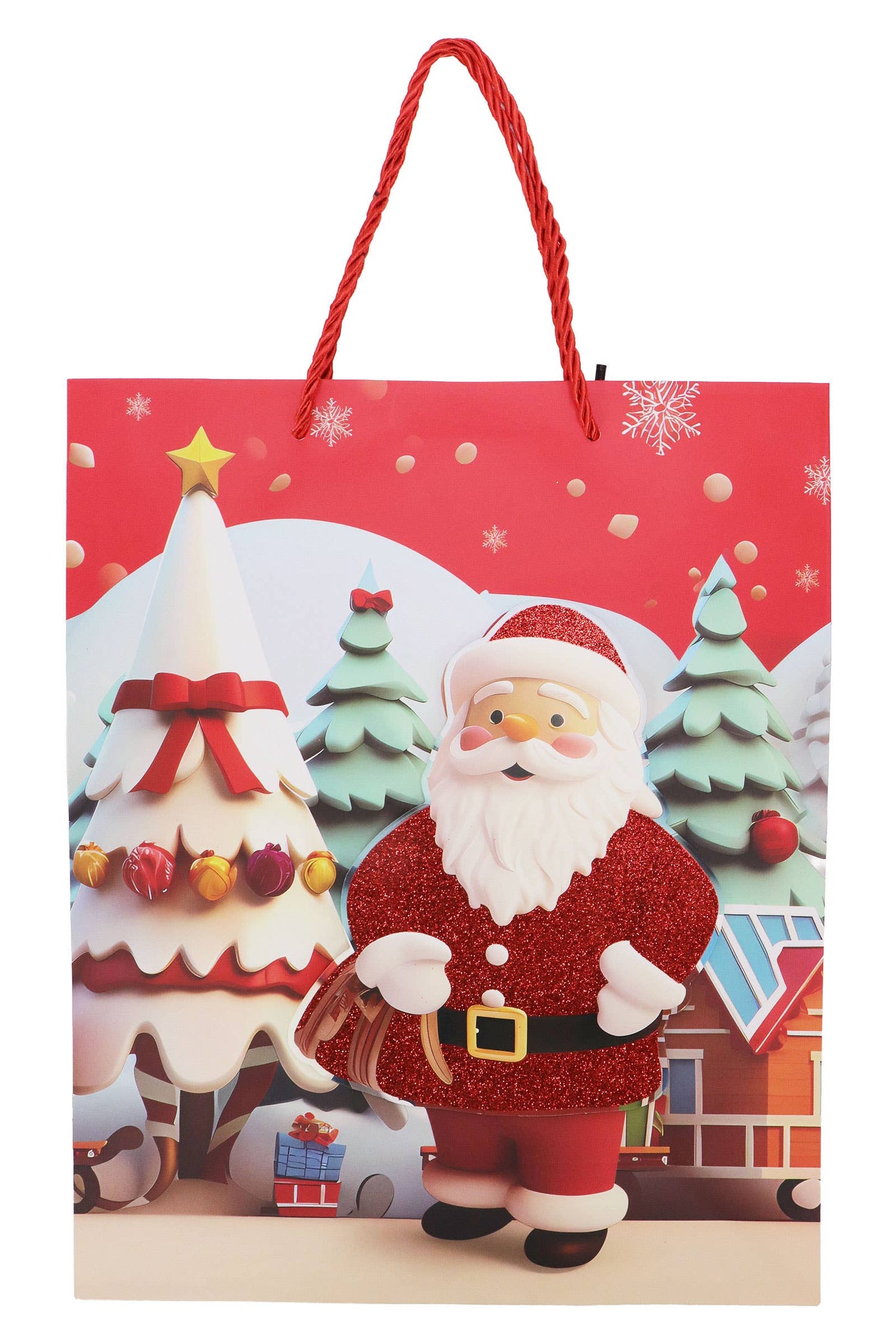 3d Glitter Christmas Santa Gift Bag - 12 Pcs