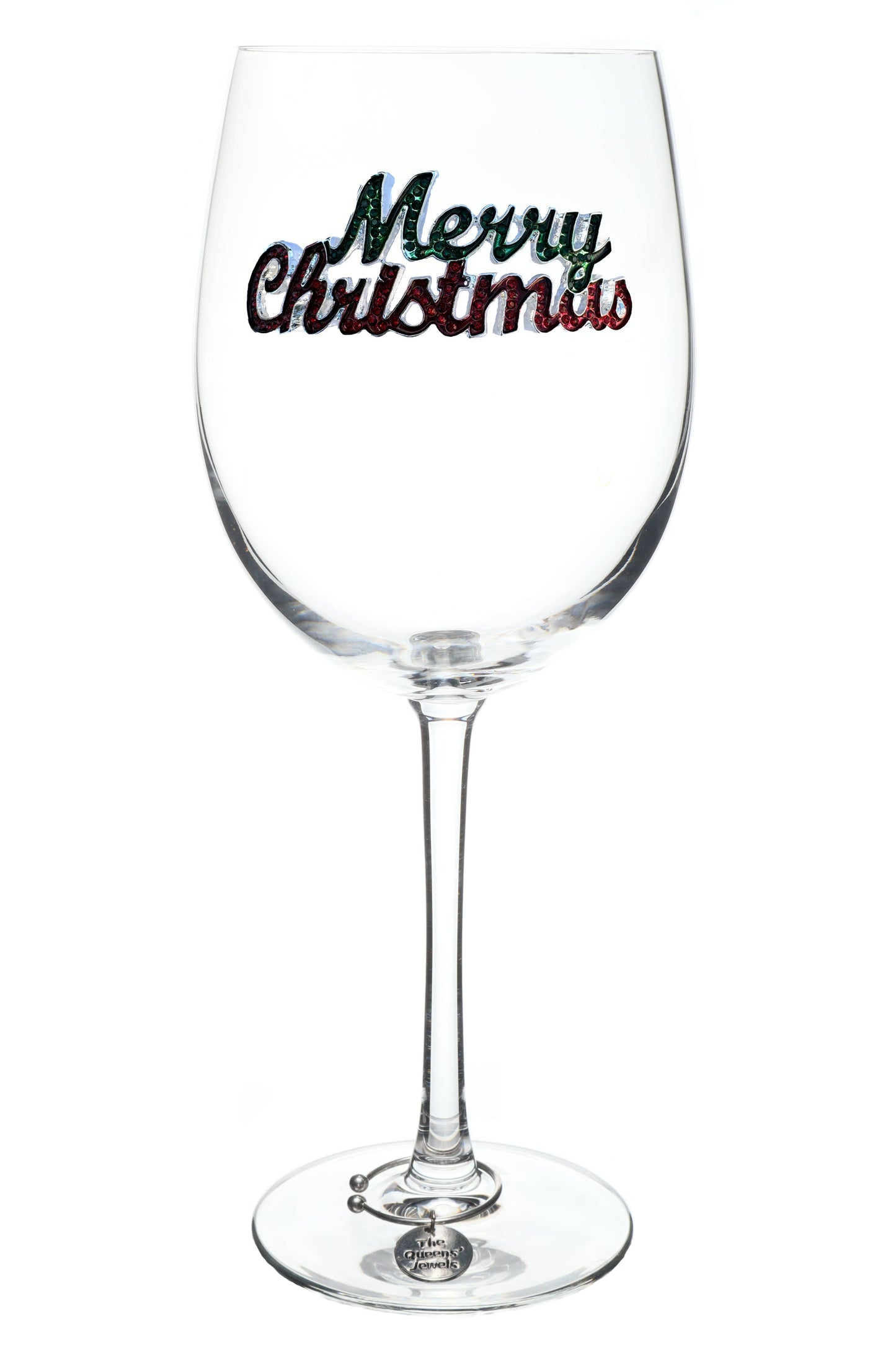 Merry Christmas Holiday Jeweled Stemmed Wine Glass