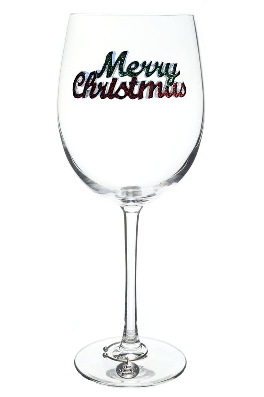 Merry Christmas Holiday Jeweled Stemmed Wine Glass