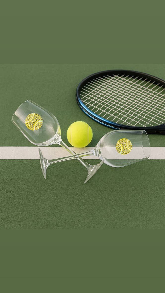 Tennis Ball Jeweled Stemmed Wine Glass