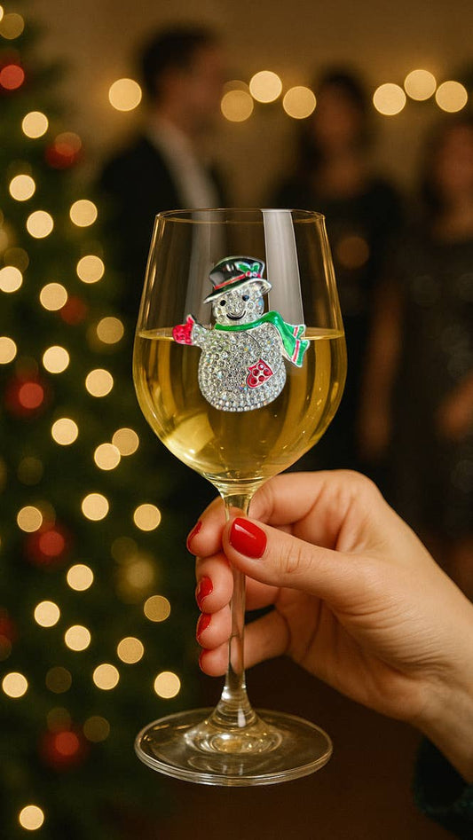 Snowman Jeweled Stemmed Wine Glass