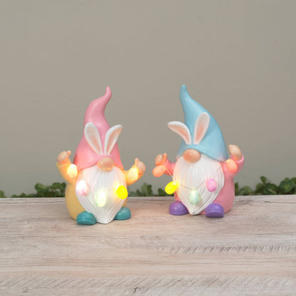 Promo 8"H B/O Lighted Resin Easter Gnome, 2 Asst