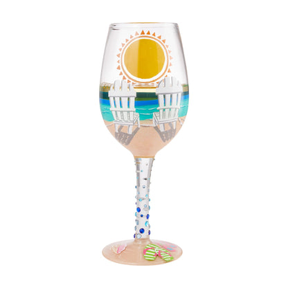 Sun on the Beach Hand-Painted Artisan Wine Glass, 15 oz.