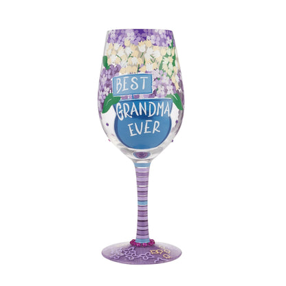"Best Grandma Ever" Hand-Painted Wine Glass, 15 oz.