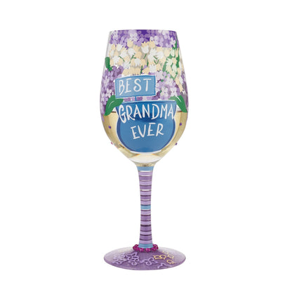 "Best Grandma Ever" Hand-Painted Wine Glass, 15 oz.