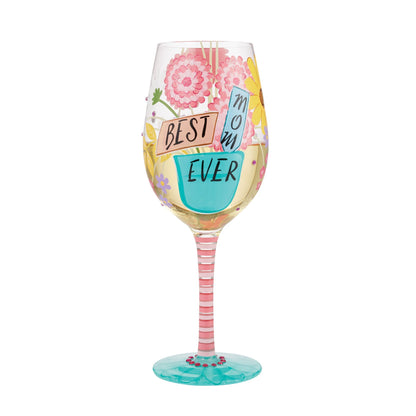 "Best Mom Ever" Hand-Painted Wine Glass, 15 oz.
