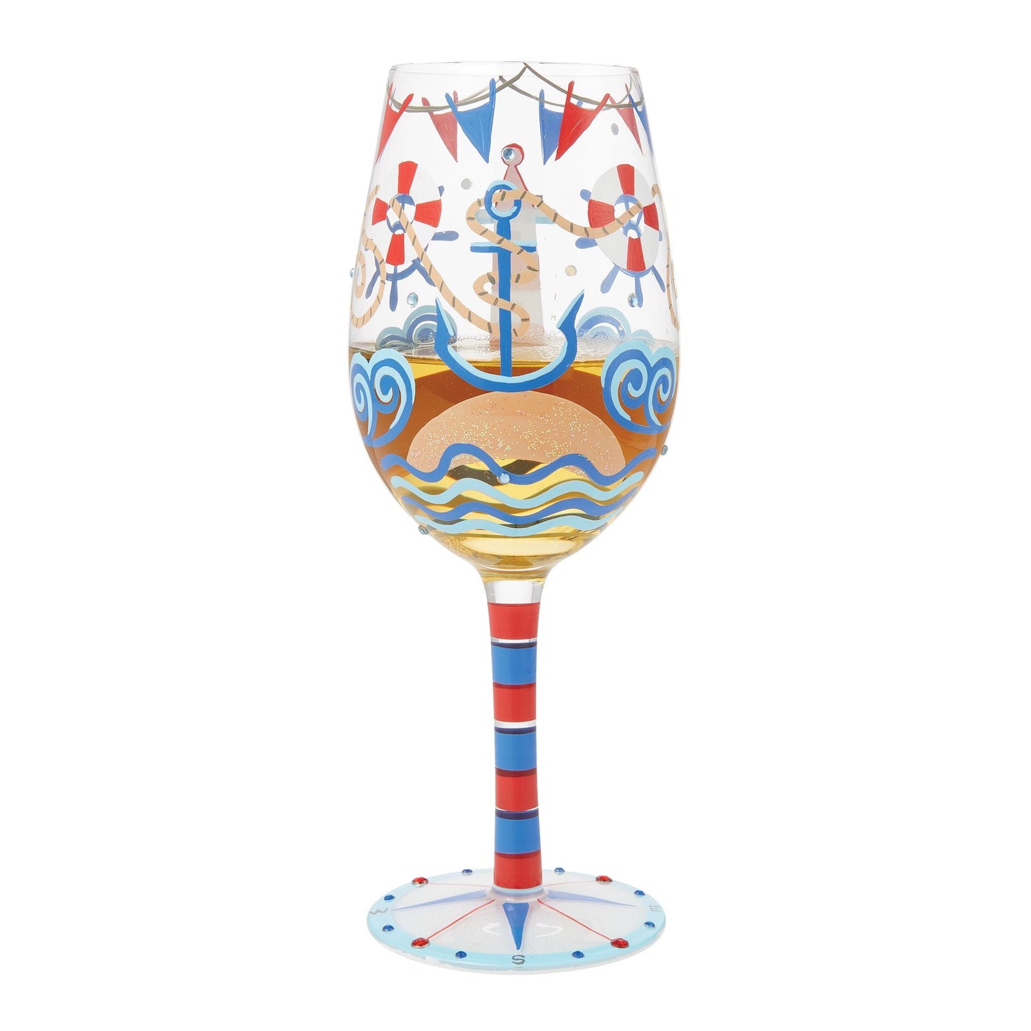 Nautical Hand Painted Wine Glass