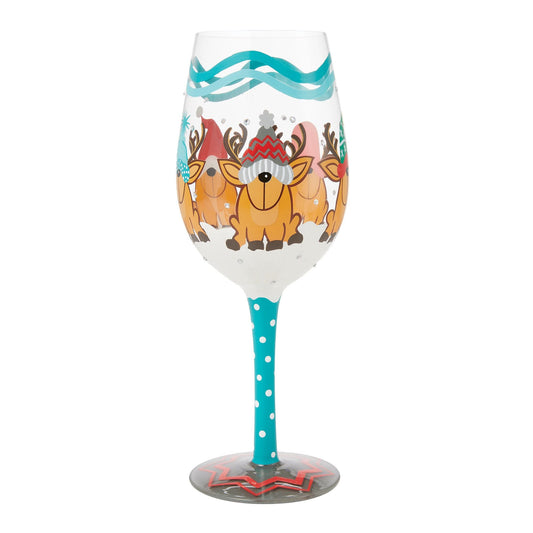 Reindeer Games Hand Painted Wine Glass