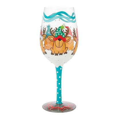 Reindeer Games Hand Painted Wine Glass