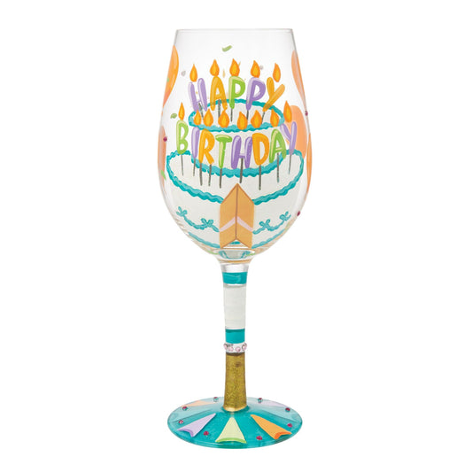 Birthday Slice Hand Painted Wine Glass