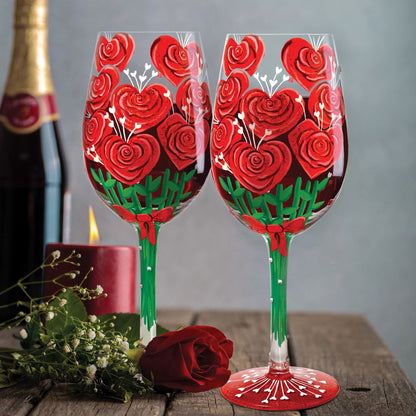 Valentine's Bouquet Hand Painted Wine Glass
