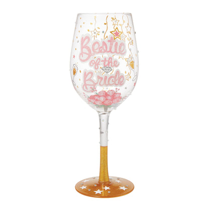 Bestie of the Bride Hand Painted Wine Glass