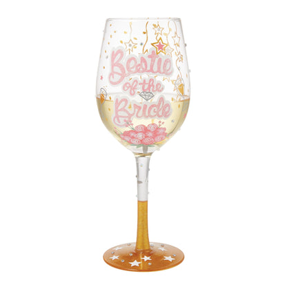 Bestie of the Bride Hand Painted Wine Glass