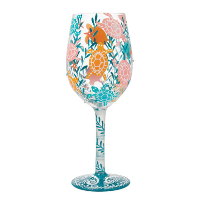 Sea Turtle Delight Hand Painted Wine Glass