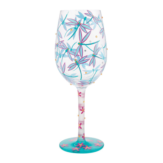 Dance of the Dragonflies Hand Painted Wine Glass
