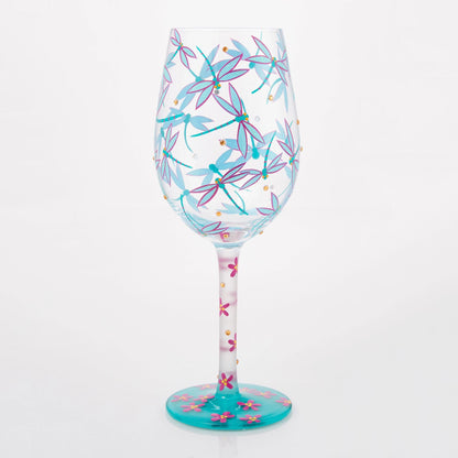 Dance of the Dragonflies Hand Painted Wine Glass