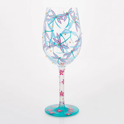 Dance of the Dragonflies Hand Painted Wine Glass