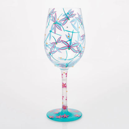 Dance of the Dragonflies Hand Painted Wine Glass