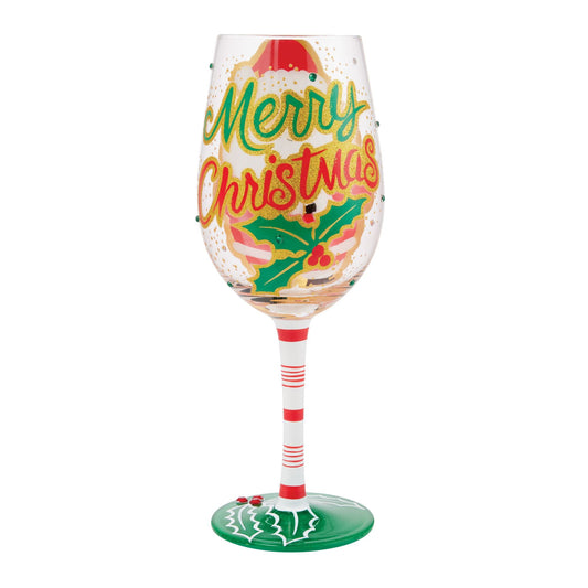 Here Comes Santa Claus Hand Painted Wine Glass