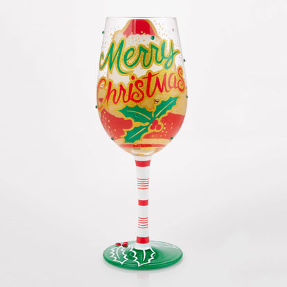Here Comes Santa Claus Hand Painted Wine Glass