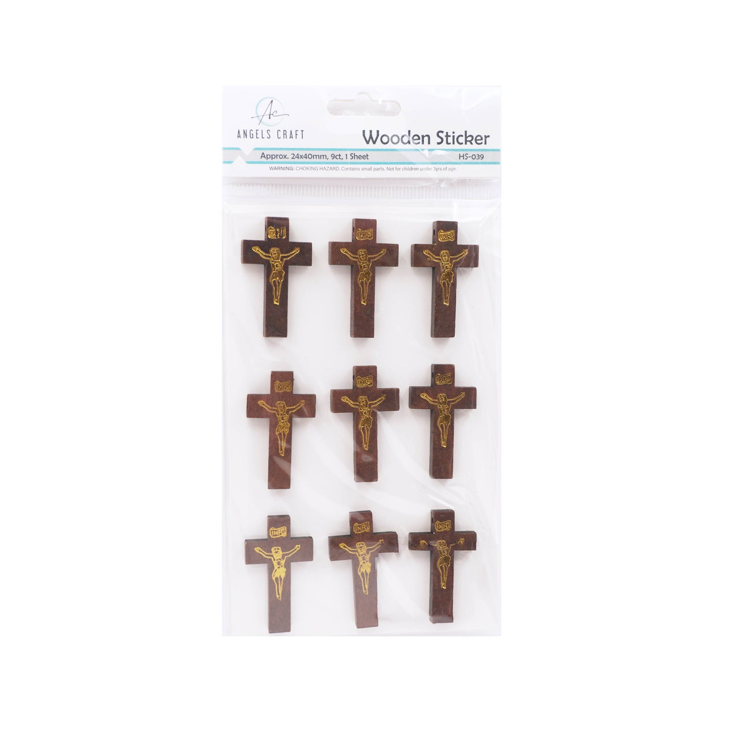 Cross Stickers – Wooden & Rhinestone, 6 Styles